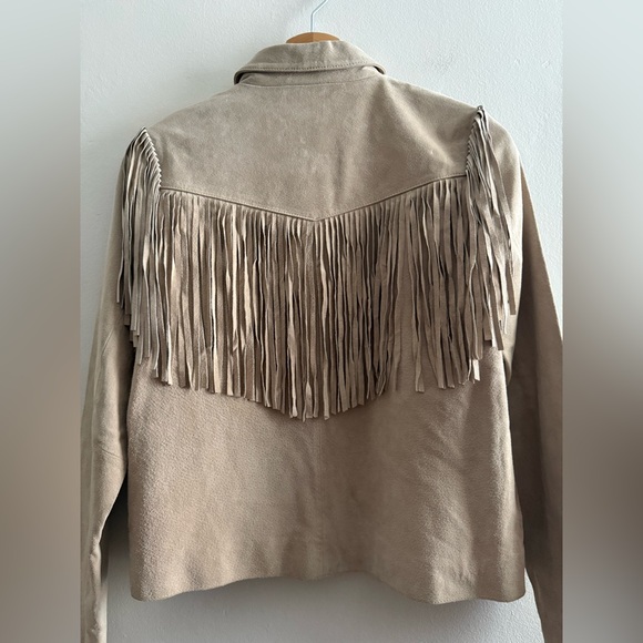 White Crow Westerner Tan Suede Leather Fringe Jacket, Size Small - Picture 6 of 16
